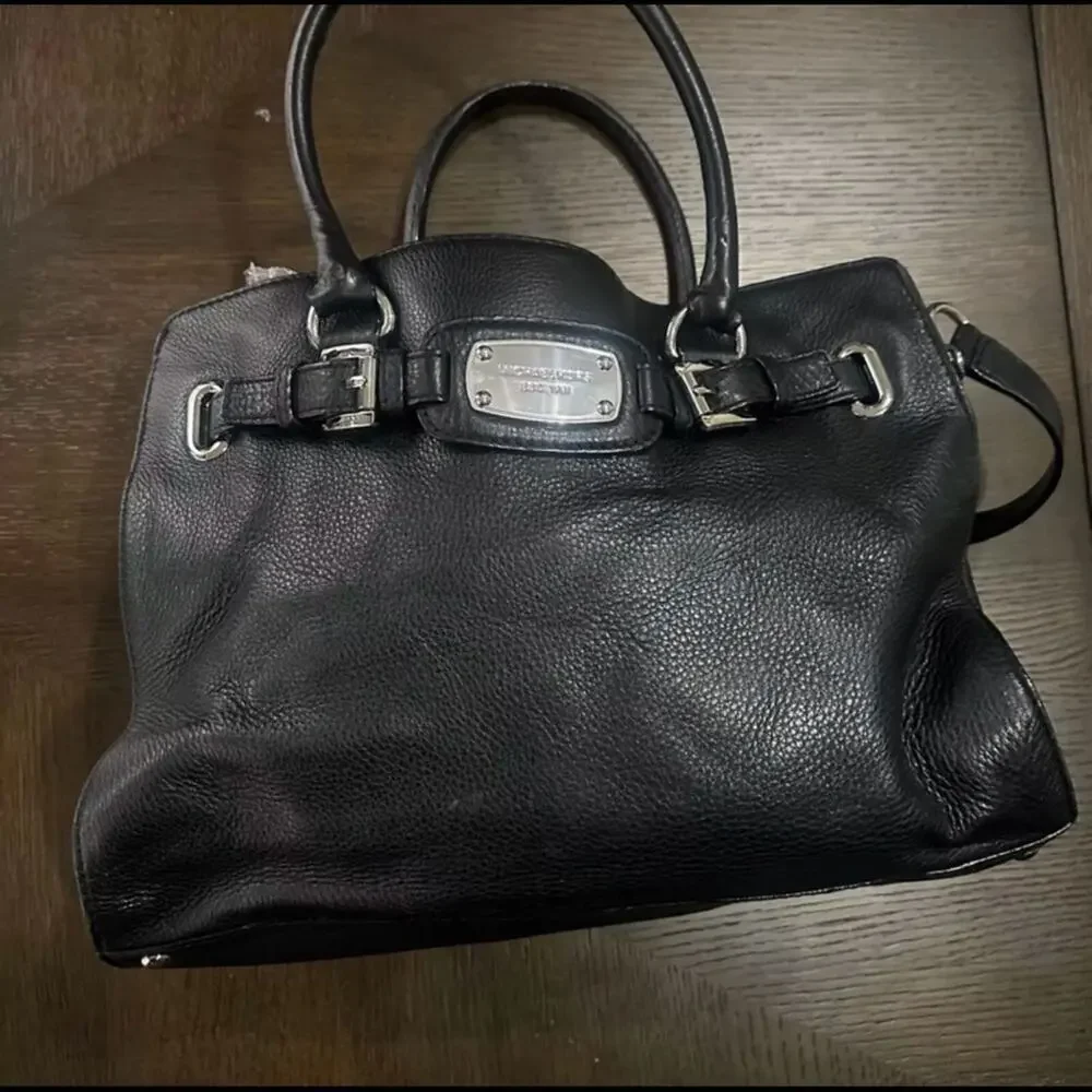 Authentic Michael Kors Hamilton Bag - Black Leather with crossbody strap